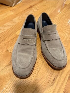 Cole Haan Taupe Suede Penny Loafers with Brown Sole